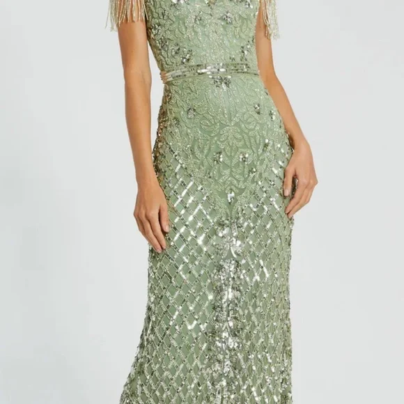 green emerald velvet dress Mac Duggal Women's Embellished Cape-Sleeve Gown - Blackberry